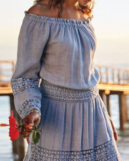 Lace Off-The-Shoulder Long Sleeves Oversized Long Dress