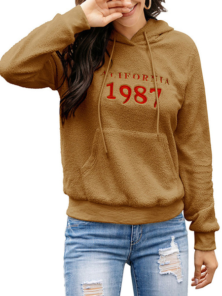 Long Sleeves Letters Print Polyester Hooded Sweatshirt - Power Day Sale
