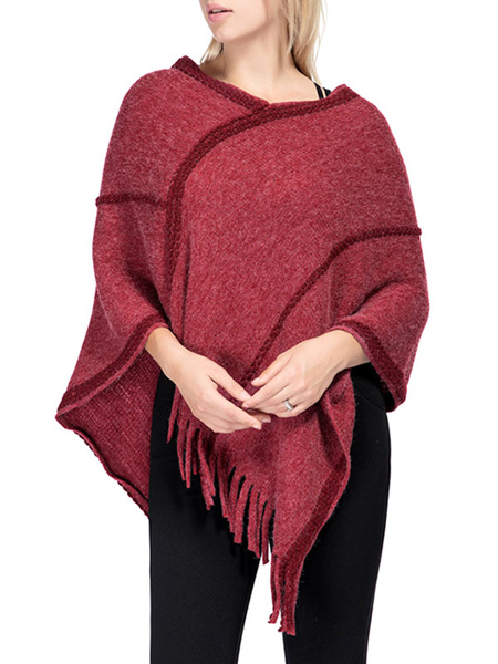 Poncho V-Neck Embroidered Patch Layered Fringe Wrap Cape - Power Day Sale