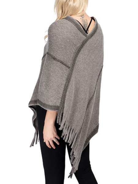 Poncho V-Neck Embroidered Patch Layered Fringe Wrap Cape - Power Day Sale