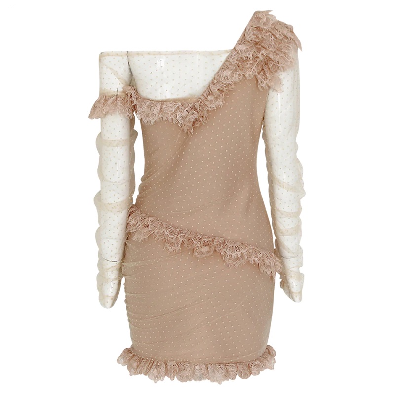 Sexy Lace Long Sleeve Ruffles Runway Mini Club Dresses - Power Day Sale