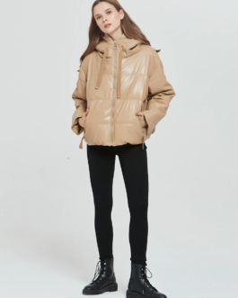 Thick Warm PU Faux Leather Padded Coat