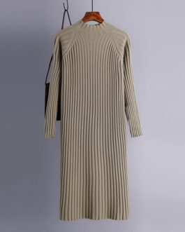 Turtleneck Knitted Long Sleeve Street Wear Sweater Dress