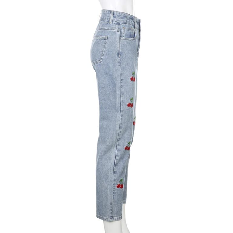 Vintage Embroidery Cherry Cute Skinny Casual Denim Jeans - Power Day Sale