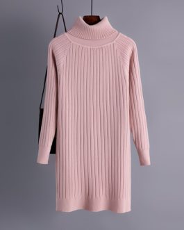 Vintage Slim Long Sleeve Jumper Thicken Solid Sweater Dresses