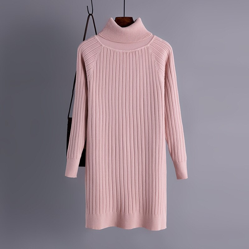 Vintage Slim Long Sleeve Jumper Thicken Solid Sweater Dresses