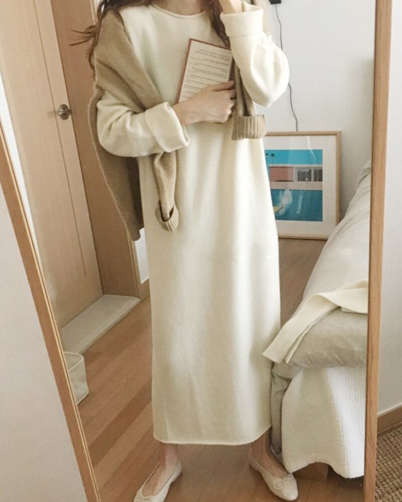 Batwing Long Sleeve Basic Casual Straight Dress