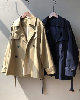Breasted Trench Long Sleeve Casual Pockets Outwear Sashes Coat