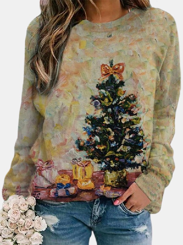 Christmas Print Long Sleeves O-neck Casual Sweatshirt