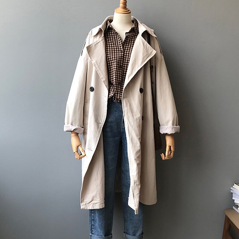 Elegant Solid Long Trench Turn Down Collar Office Coat - Power Day Sale