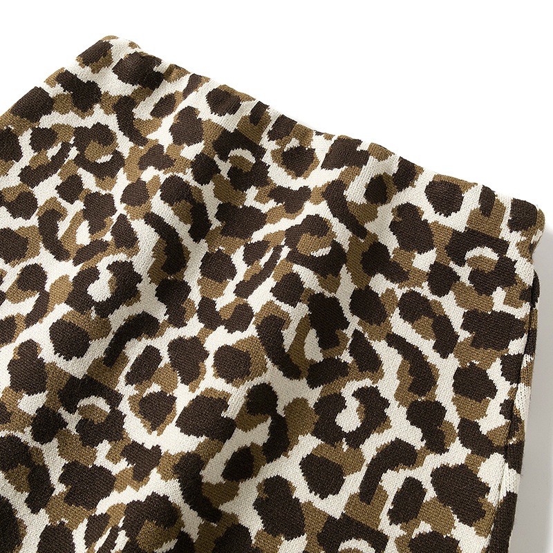 Fashion Retro Elastic High Waist Leopard Knitted Street Wear Short ...