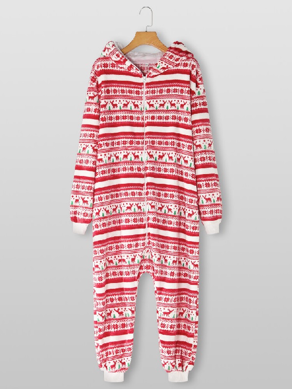 Flannel Christmas Reindeer Hooded Casual Onesies Homewear - Power Day Sale
