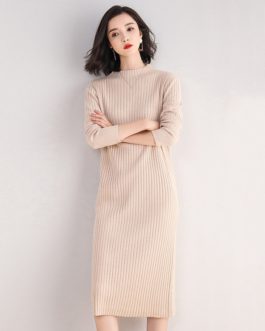 Long Sleeve Turtleneck Thick Knitted Sweater Dress