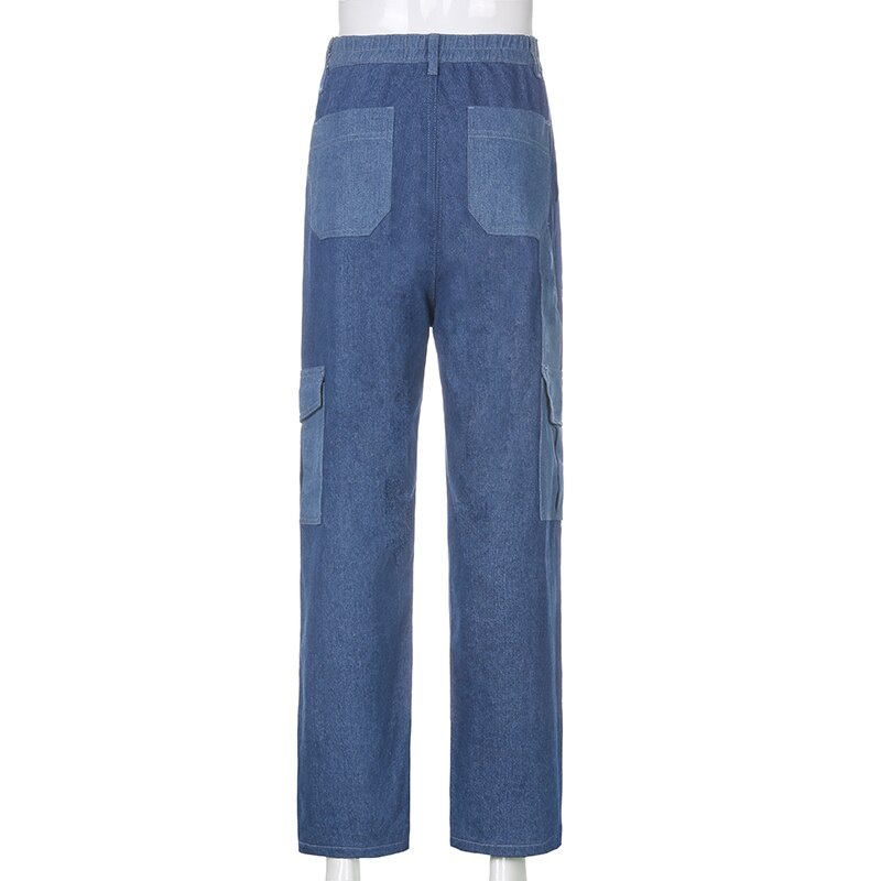 Patchwork Denim High Waist Cargo Long Baggy Jeans Vintage - Power