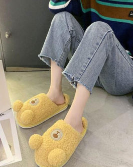 Artificial Short Plush Knitting Wool Upper Closed Toe Indoor Slippers
