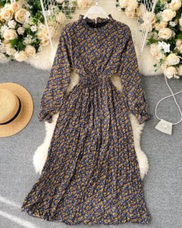 Casual Romantic A-line Holiday Stand Collar Long Sleeve Dresses