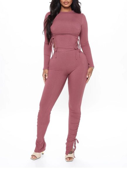 Casual Ruched Bodycon Trousers Two Piece Pants Set - Power Day Sale