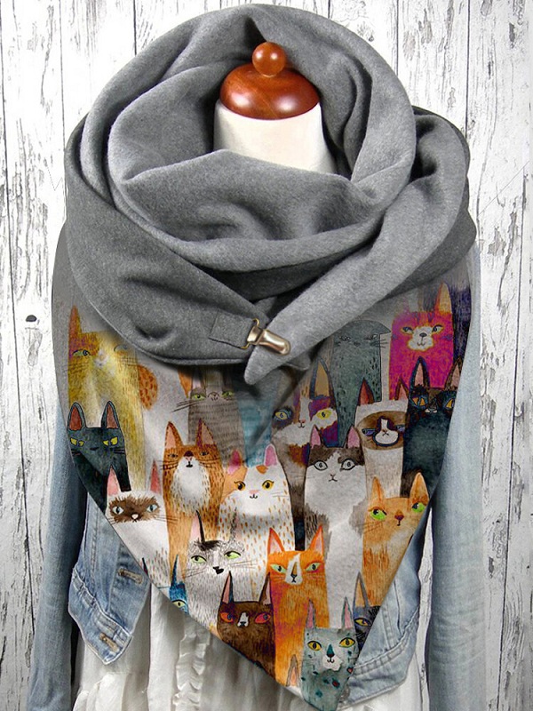 Colorful Cartoon Cute Cats Pattern Soft Personality Neck Protection Keep Warm Scarf