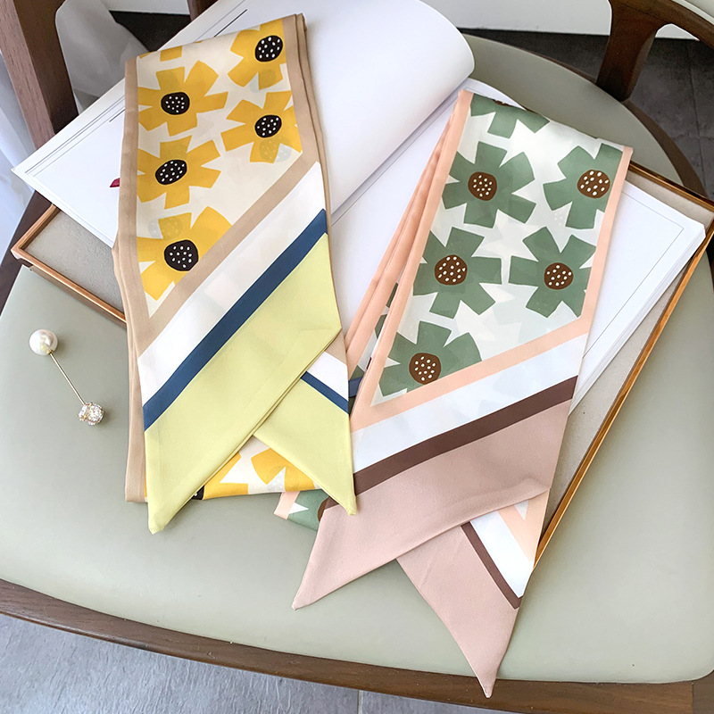 Elegant Floral Print Silk Neck Scarf