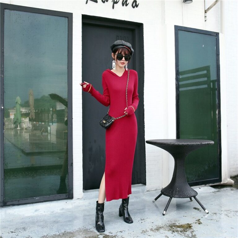Fashion Long Sleeve Slim Sexy Split Body Con Casual Sweater Dress ...