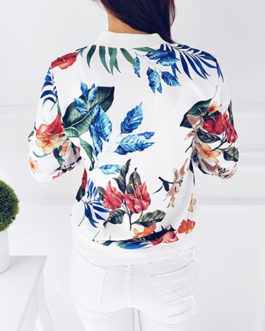 Floral Printed Bomber Zipper Front Style Jacket