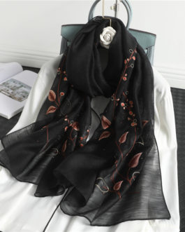 High Quality Embroidery Floral Silk Scarf