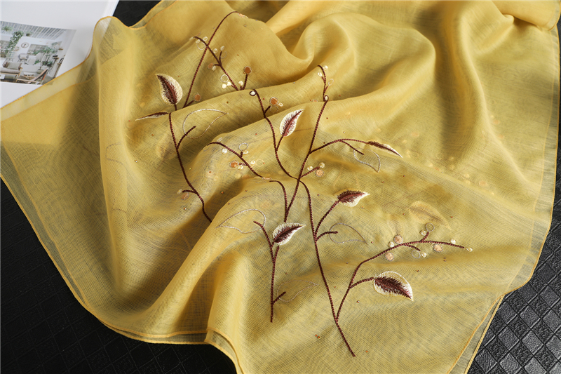 High Quality Embroidery Floral Silk Scarf4