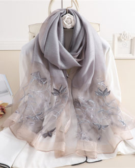 High Quality Embroidery Floral Silk Wool Scarf