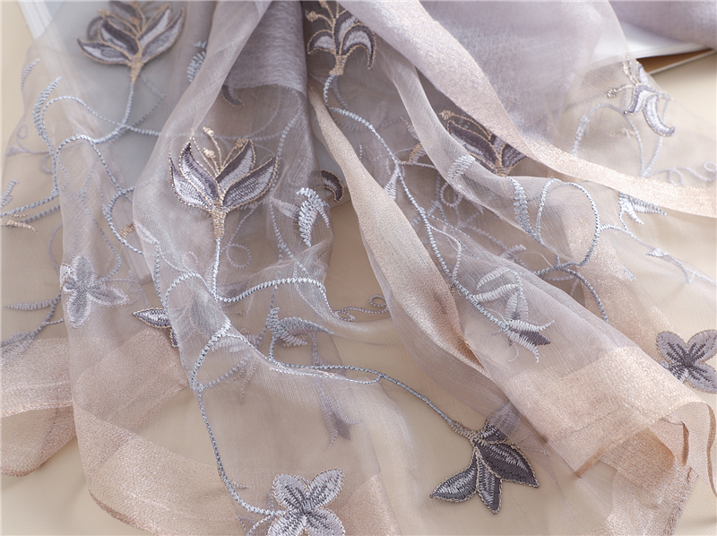 High Quality Embroidery Floral Silk Wool Scarf3