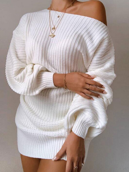 Long Sleeves Casual Jewel Neck Shift Dress