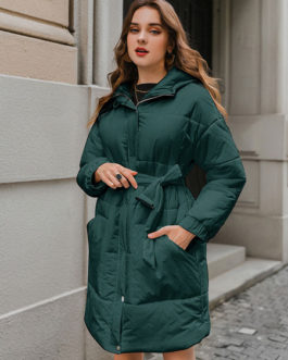 Puffer Coats Turndown Collar Front Button Long Sleeves Casual Thicken Midi Outerwear