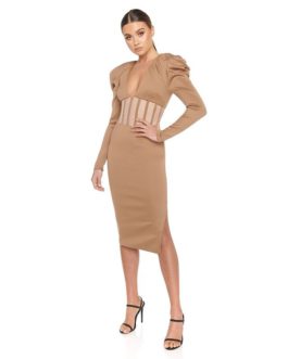 Sexy Puff Sleeve Cut Out Side Split Mesh Party Long Dresses