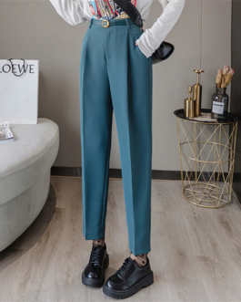 Solid Color Casual Long Pants With Belt