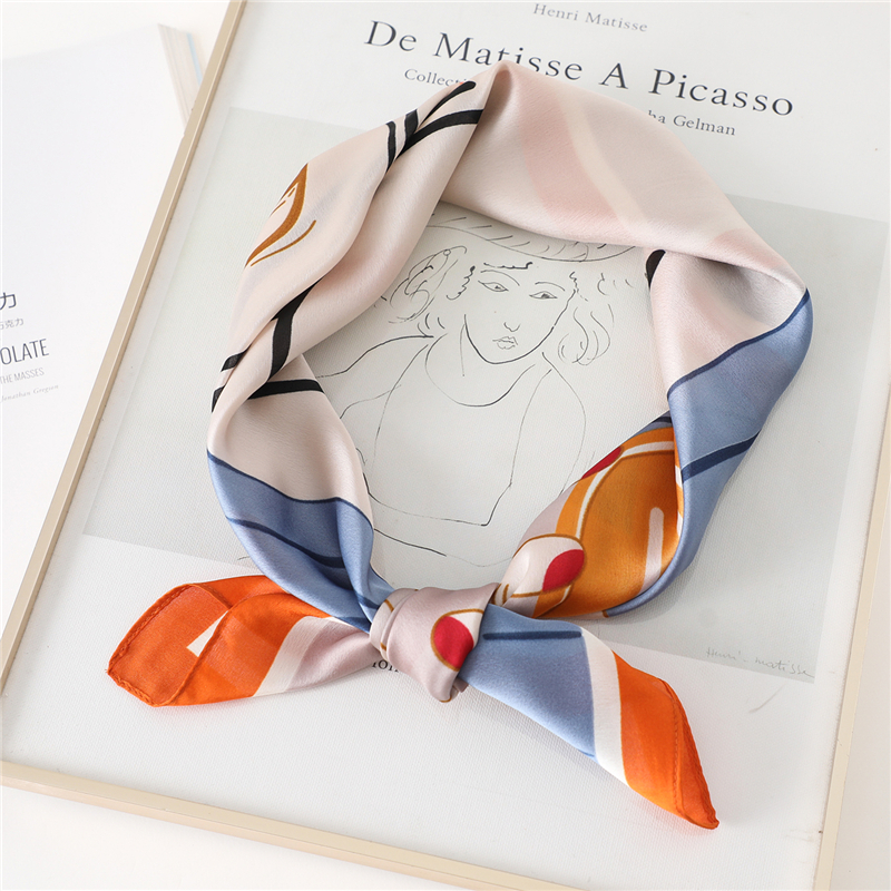 Square Neck Tie Cartoon Girl Print Silk Scarf