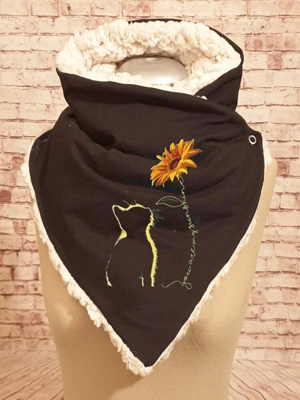 Thick Casual Cat Printed Adjustable Neck Wrap Warm Scarf