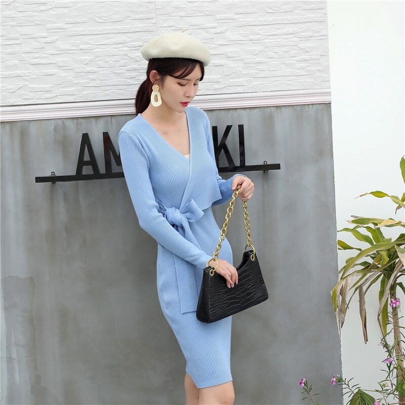 Bodycon Dresses for Women Winter Clothes V Neck Knitting Cotton