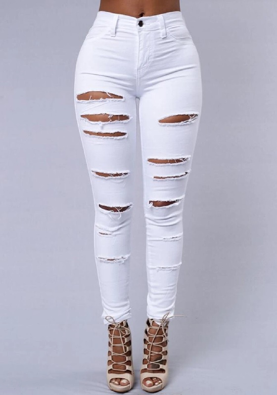 Casual Skinny Random Ripped Solid Jeans - Power Day Sale