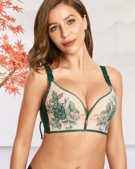 Embroidery Wireless Gather Lace Adjustable Straps Bra