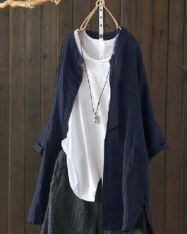 Long Sleeve Button Down Cotton Asymmetric Vintage Blouse