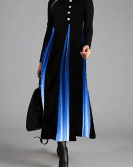 Ombre Long Sleeve O-neck Patchwork Dress