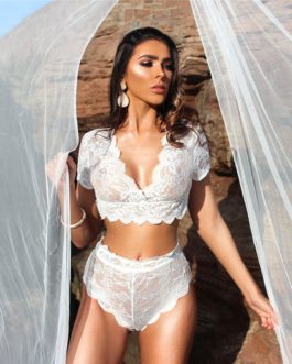 Sexy Plain Hollow Lace Two-pieces Homewear Set