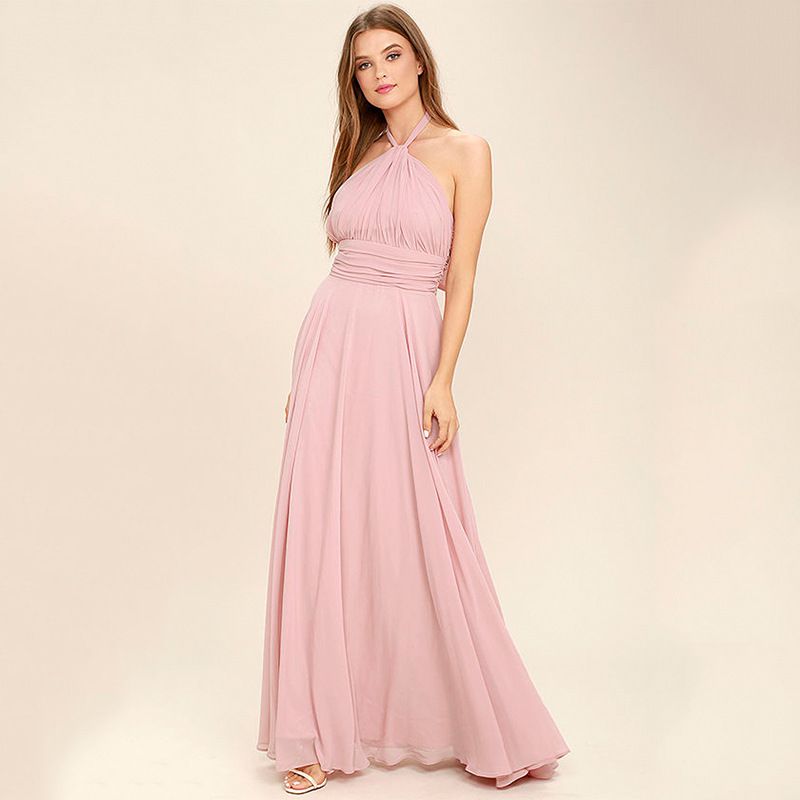 Sexy Solid Color Chiffon Backless Halter Pattern Party Dress - Power ...