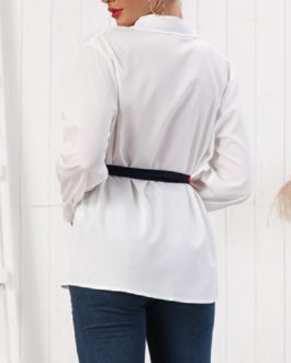 Single-breasted Blouse Lace Up Shirt
