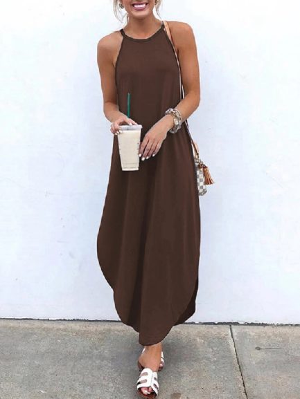 Sleeveless Straps High Low Hem Solid Causal Maxi Dress - Power Day Sale