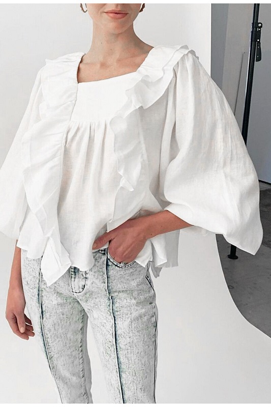 Chic lantern sleeve square neck blouse