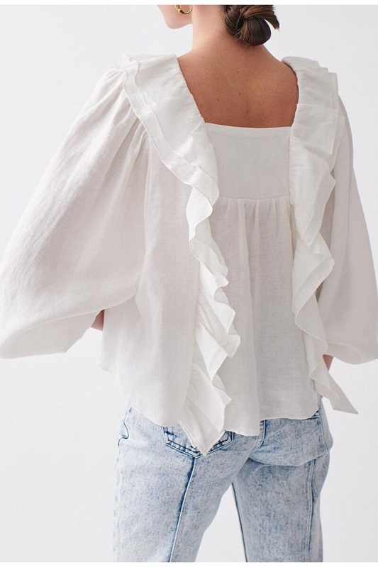 Chic lantern sleeve square neck blouse - Power Day Sale