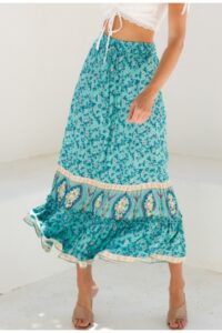 Floral print Roman style sash bottoms A-line long skirt - Power Day Sale