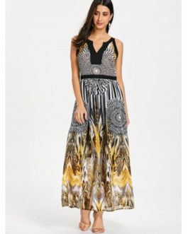 Round and Leopard Print Sleeveless Maxi Dress