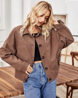 Single-Breasted Solid Long Sleeve Jacket