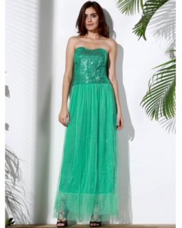 Strapless Sequin Long Swing Prom Evening Dress